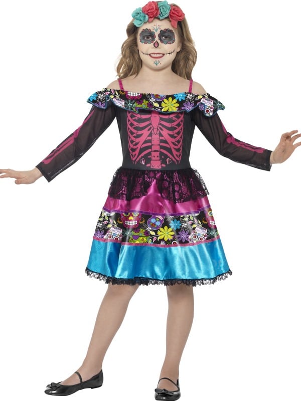 Day of the Dead Sweetheart Costume 5-6, Multi-Coloured, with Dress & Headband