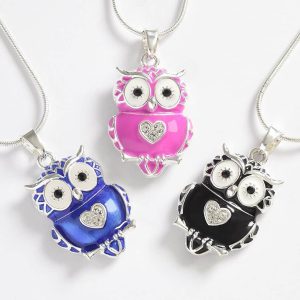 Owl pendant Necklace with inset stones