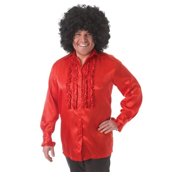 1970s Red Satin Ruffle Shirt