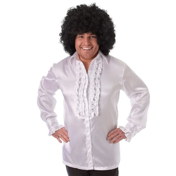 1970s White Satin Shirt With Ruffles