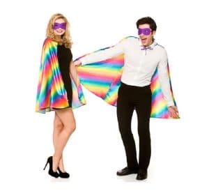 Adult Super Hero Cape and Mask In Rainbow Design